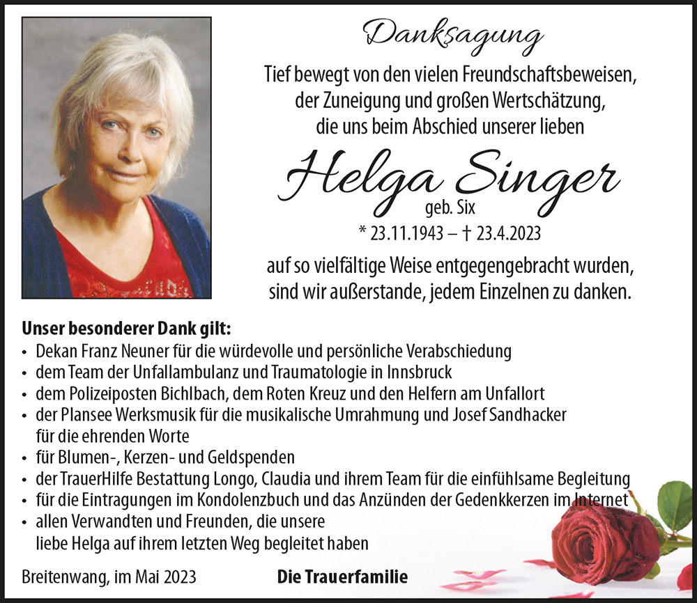 Helga Singer - Bestattung LONGO