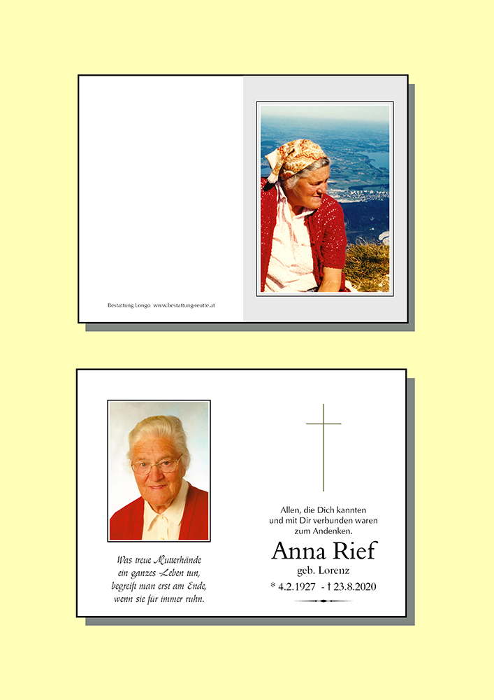 Alice Rief Anna Rief - Bestattung LONGO